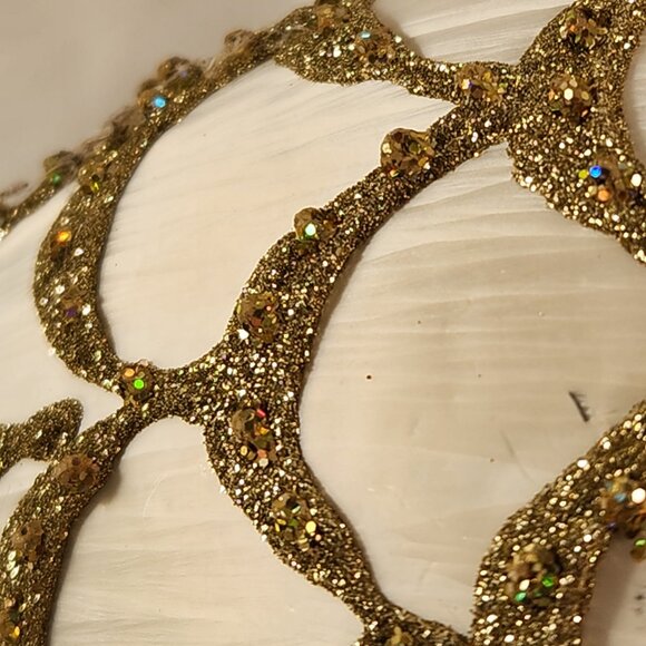 Faberge Inspired Handmade Glass Egg Ornament White Gold Glitter Reflective Embel - Picture 4 of 11